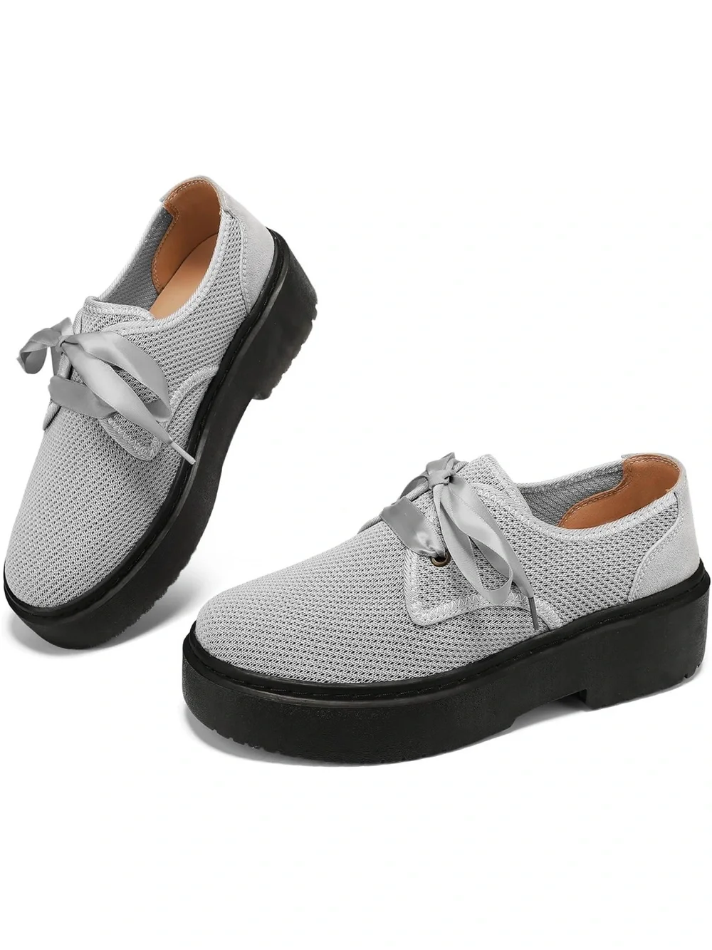Beauseen Light Gray Mesh Platform Lace-Up Women’s Shoes